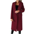 thumbnail image 1 of XFLWAM Women's Wool Coats Long Belted Slim Trench Coats Classic Lapel Collar Open Front Long Jackets Fashion Outerwears Wine Red S, 1 of 7