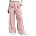 thumbnail image 1 of XFLWAM Women's Work Slacks Wide Leg Elastic High Waisted Waffle Knit Palazzo Pants Casual Business Dress Trousers with Pockets Pink S, 1 of 7