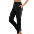 thumbnail image 1 of XFLWAM Women's Workout Pants Casual Drawstring High Waist Straight Leg Pants Side Slit Lightweight Lounge Trousers with Pockets Black XXL, 1 of 8