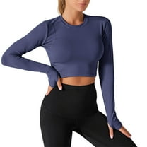 XFLWAM Women's Workout Shirts Long Sleeve Yoga Gym Basic Crop Tops Athletic Compression Tee Tops