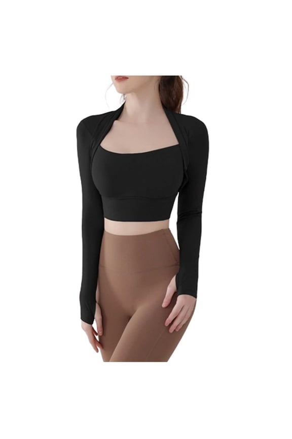 Women's Workout Tops Long Sleeve Solid Color Shirts Gym Crop Top Athletic Yoga Compression Shirt with Thumbhole M
