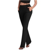 XFLWAM Women's Yoga Dress Pants Stretchy Work Slacks Business Casual Straight Leg/Bootcut Pull on Trousers with Pockets Black XL