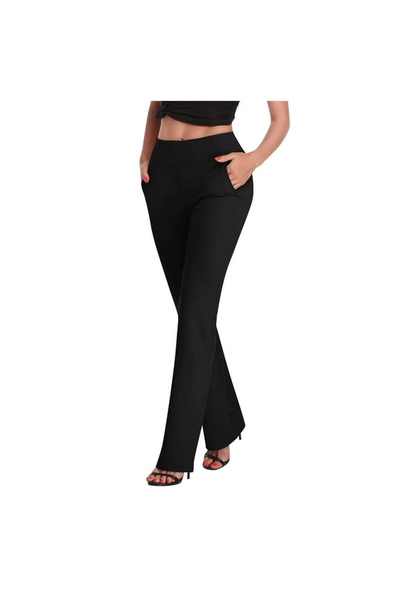 Women's Yoga Dress Pants Stretchy Work Slacks Business Casual Straight Leg/Bootcut Pull on Trousers with Pockets Black XL