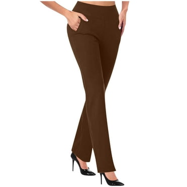 XFLWAM Women's Yoga Dress Pants Stretchy Work Slacks Business Casual Straight Leg/Bootcut Pull on Trousers with Pockets Brown S