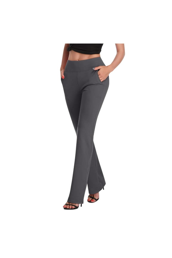 Women's Yoga Dress Pants Stretchy Work Slacks Business Casual Straight Leg/Bootcut Pull on Trousers with Pockets Gray M