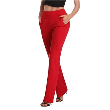 XFLWAM Women's Yoga Dress Pants Stretchy Work Slacks Business Casual Straight Leg/Bootcut Pull on Trousers with Pockets Red S