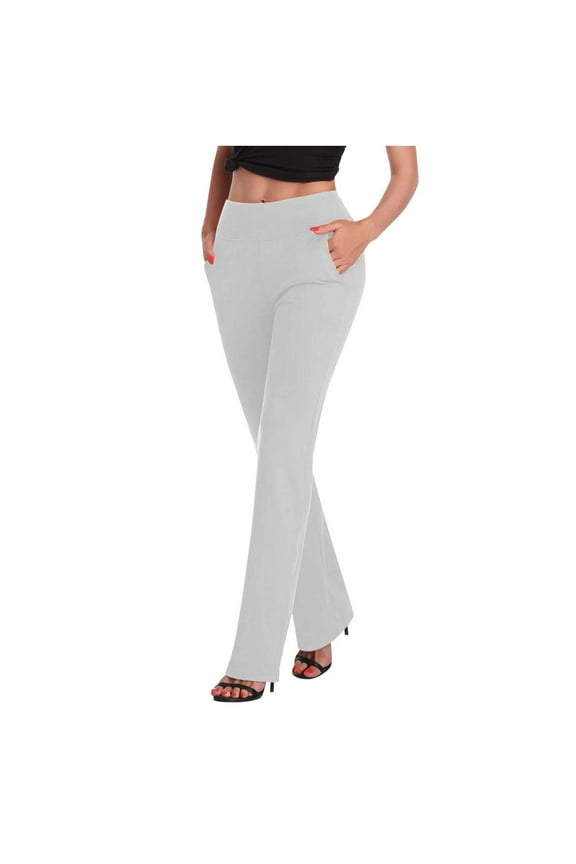 Women's Yoga Dress Pants Stretchy Work Slacks Business Casual Straight Leg/Bootcut Pull on Trousers with Pockets White M