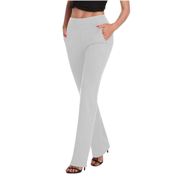 XFLWAM Women's Yoga Dress Pants Stretchy Work Slacks Business Casual Straight Leg/Bootcut Pull on Trousers with Pockets White XXL