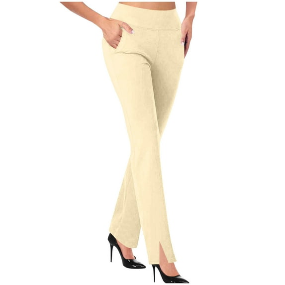 XFLWAM Women's Yoga Dress Pants Stretchy Work Slacks Business Casual Straight Leg Bootcut Pull on Trousers with Pockets