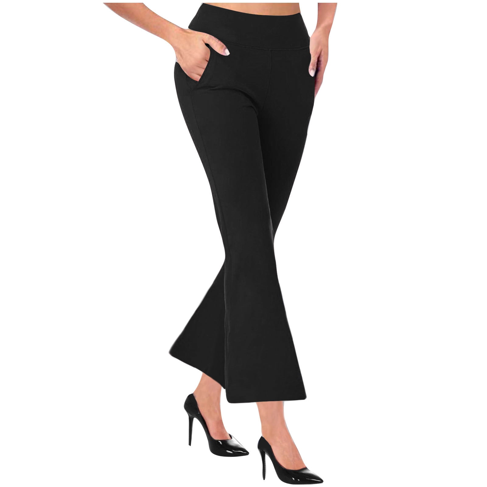 Hfyihgf Women's Yoga Dress Pants Stretchy Work Slacks Business Casual  Straight-Leg Bootcut Pull on Trousers(Black,L)