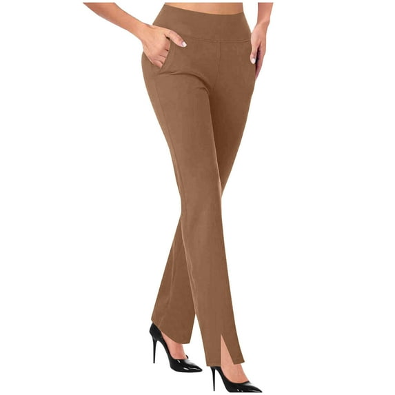 XFLWAM Women's Yoga Dress Pants Stretchy Work Slacks Business Casual Straight Leg Bootcut Pull on Trousers with Pockets