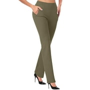 XFLWAM Women's Yoga Dress Pants Stretchy Work Slacks Business Casual Straight Leg/Bootcut Pull on Trousers with Pockets