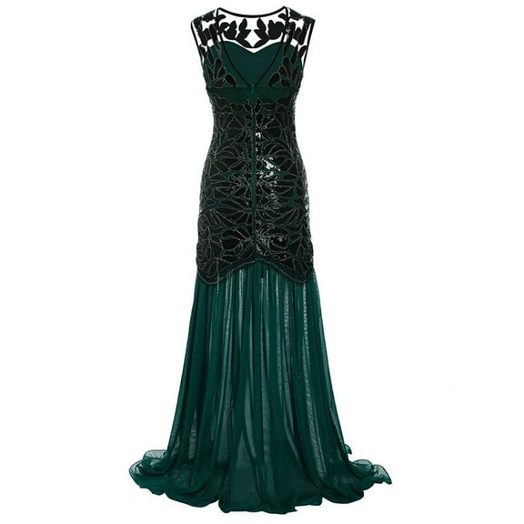 XFLWAM Womens 1920s Vintage Dress Sequins Long Flapper Mermaid Hem Cocktail Party Dress Formal Wedding Evening Maxi Gown Dresses Green L
