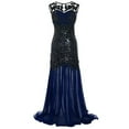 thumbnail image 1 of XFLWAM Womens 1920s Vintage Dress Sequins Long Flapper Mermaid Hem Cocktail Party Dress Formal Wedding Evening Maxi Gown Dresses Navy Blue S, 1 of 4