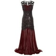 thumbnail image 1 of XFLWAM Womens 1920s Vintage Dress Sequins Long Flapper Mermaid Hem Cocktail Party Dress Formal Wedding Evening Maxi Gown Dresses Wine Red S, 1 of 4