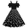 thumbnail image 1 of XFLWAM Womens 50s 60s Vintage Dress Cold Shoulder Short Sleeve Ruffle Polka Dot Dresses Retro Rockabilly A-Line Swing Cocktail Party Dress Black M, 1 of 8
