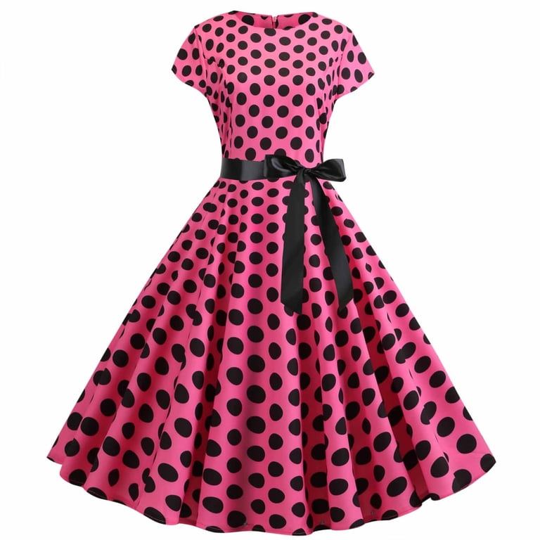 XFLWAM Womens 50s 60s Vintage Polka Dot Dress Boat Neck Short Sleeve Cocktail  Party Dress 1950s Retro Rockabilly Swing Dress