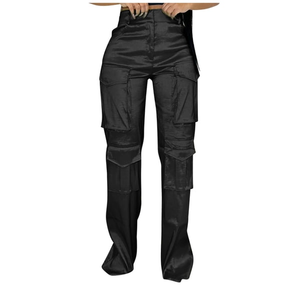 XFLWAM Womens Baggy Cargo Pants Y2K High Waisted Wide Leg Casual Pants Straight Leg Streetwear Trousers with Multi Pockets