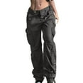 thumbnail image 1 of XFLWAM Womens Baggy Cargo Pants y2k Jeans Low Waist Parachute Pants Teen Girls Wide Leg Trousers Trendy Clothes Hiking Pants Dark Gray L, 1 of 7
