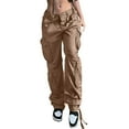 thumbnail image 1 of XFLWAM Womens Baggy Cargo Pants y2k Jeans Low Waist Parachute Pants Teen Girls Wide Leg Trousers Trendy Clothes Hiking Pants Khaki M, 1 of 7