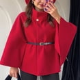 thumbnail image 1 of XFLWAM Womens Batwing Sleeve Poncho Pea Coats Oversized Belted Trendy Casual Stand Collar Cloak Cape Coats, 1 of 5