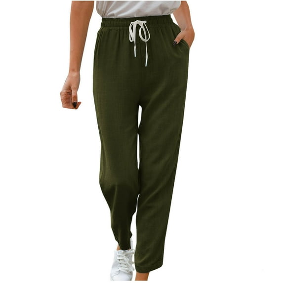 XFLWAM Womens Beach Pants Capris Casual Comfy Pants Solid Color Summer Joggers High Waist Drawstring Lightweight Trousers