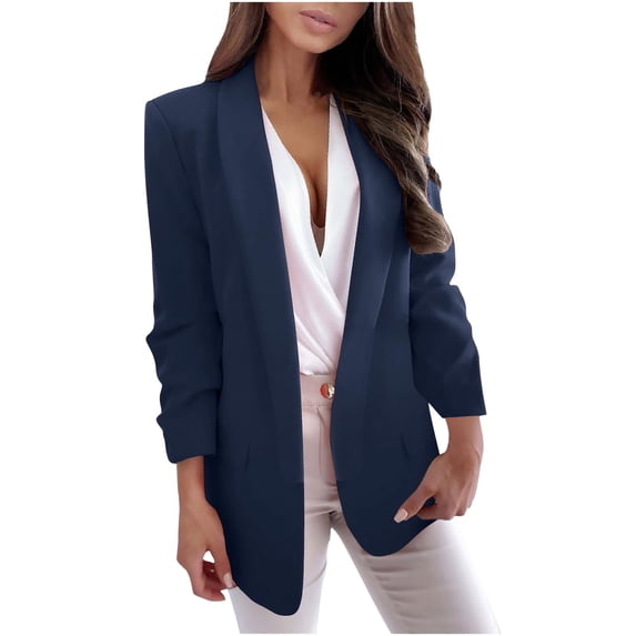 XFLWAM Womens Blazer Fall Bussiness Casual Long Sleeve Open Front Work Office Dressy Suit Jackets with Pockets Navy M