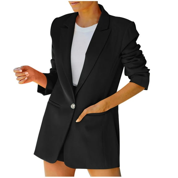 XFLWAM Womens Blazers Casual Solid Long Sleeve Button Down Cardigan Jackets Elegant Laple Slim Business Blazer with Pockets XXL