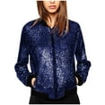 thumbnail image 1 of XFLWAM Womens Bomber Jacket Sparkly Sequin Fitted Zip up Front Blazer Long Sleeve Casual Glitter Fall Winter Cute Outwear Blue L, 1 of 8