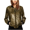 thumbnail image 1 of XFLWAM Womens Bomber Jacket Sparkly Sequin Fitted Zip up Front Blazer Long Sleeve Casual Glitter Fall Winter Cute Outwear Gold XL, 1 of 8
