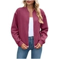 thumbnail image 1 of XFLWAM Womens Bomber Jacket Zip Up Textured Long Sleeve Casual Jackets Lightweight Trendy Outerwear Coat with Pockets Wine Red XL, 1 of 9