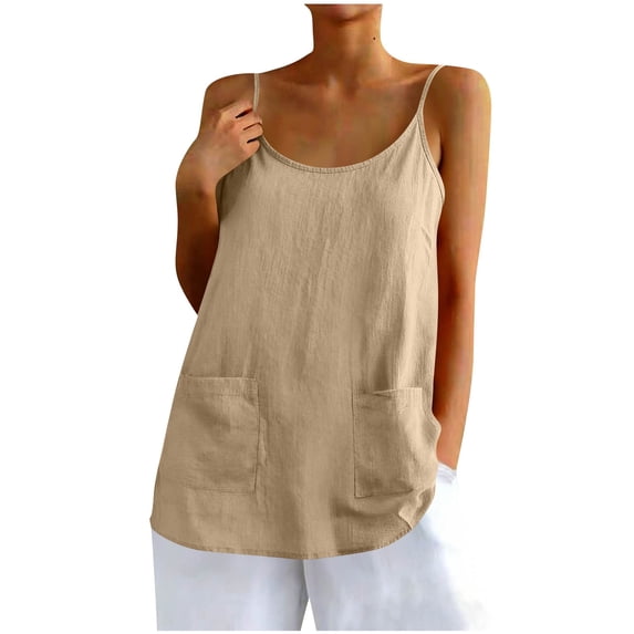 XFLWAM Womens Camisole V Neck Sleeveless Tank Tops Summer Causal Loose Fit Spaghetti Strap Cami Shirts with Pockets