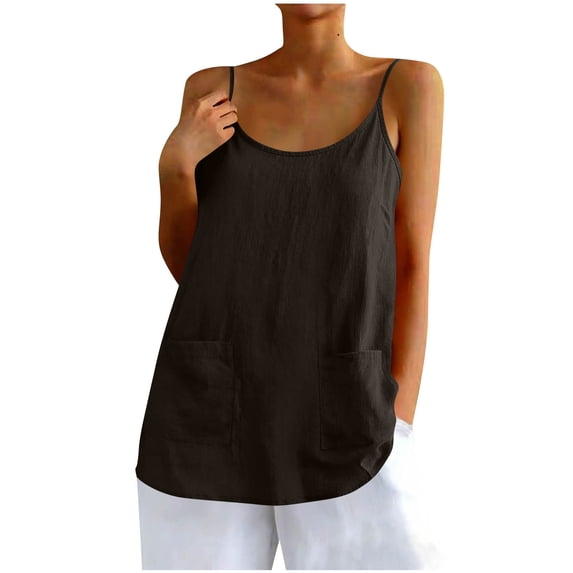 XFLWAM Womens Camisole V Neck Sleeveless Tank Tops Summer Causal Loose Fit Spaghetti Strap Cami Shirts with Pockets