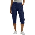 thumbnail image 1 of XFLWAM Womens Capris with Pockets Stretch Lightweight Casual Cargo Pants Rolled Hem Summer Cropped Trousers Outdoor Clothes Dark Blue L, 1 of 8