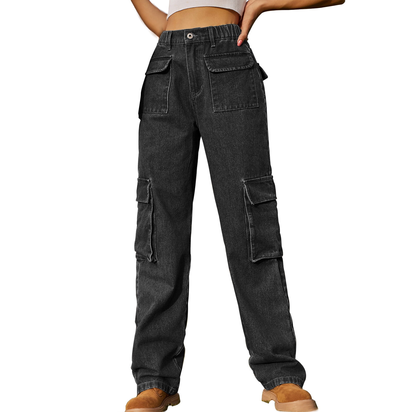 XFLWAM Womens Cargo Jeans High Waisted Wide Leg Baggy Denim Cargo Pants Flap Pocket Y2K Streetwear Casual Trousers Dark Gray L XFLWAM Womens Cargo Jeans High Waisted Wide Leg Baggy Denim Cargo Pants Flap Pocket Y2K Streetwear Casual Trousers Dark Gray L