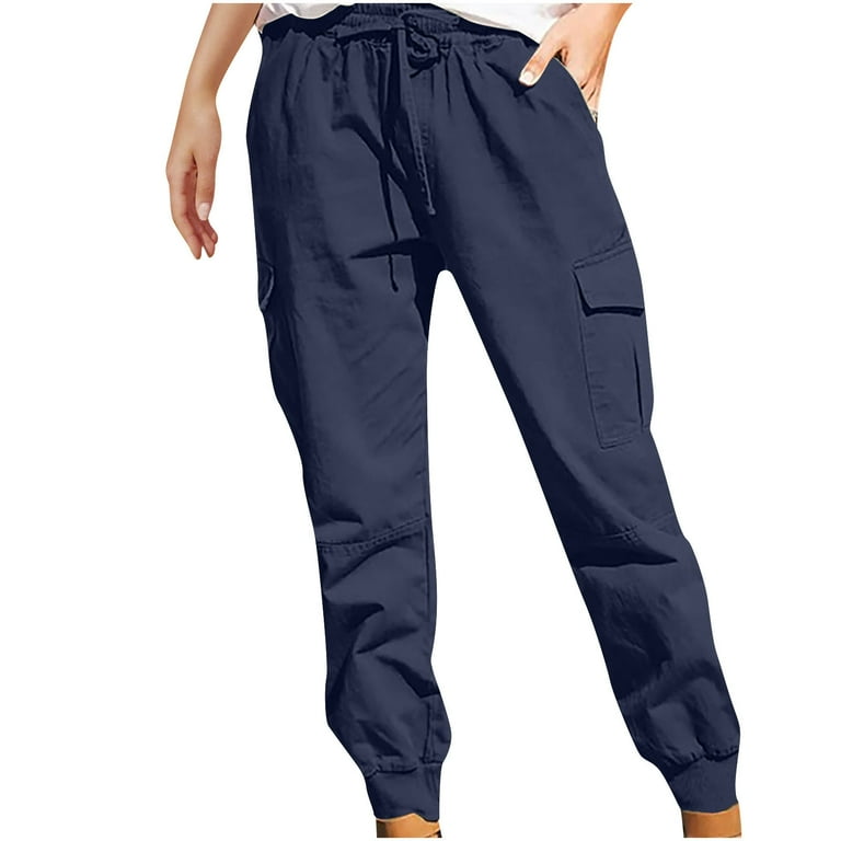 XFLWAM Womens Cargo Pants High Waisted Joggers Pants with Pockets Drawstring Waist Y2K Pants Navy Blue 3XL Walmart