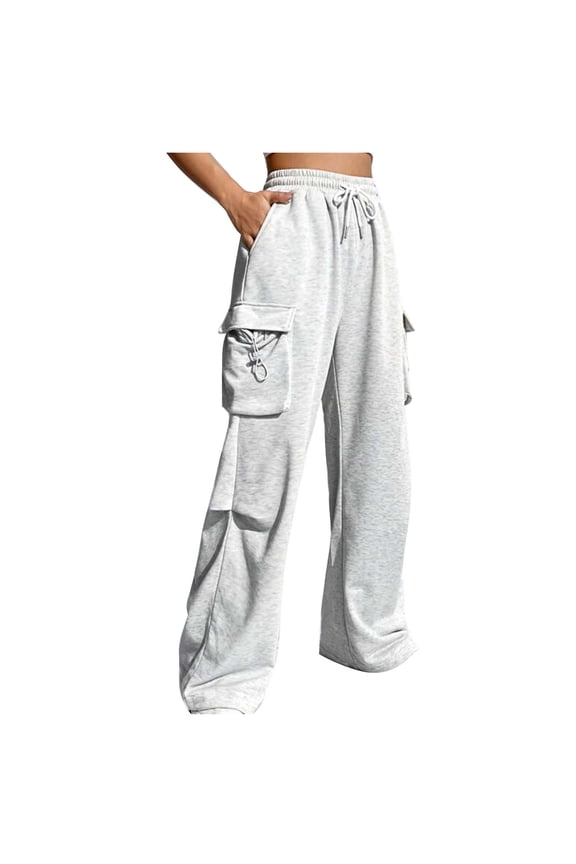 Womens Cargo Pants Wide Leg Baggy Sweatpants High Waisted Fleece Sweat Pants with Pocket
