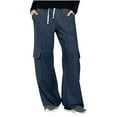 thumbnail image 1 of XFLWAM Womens Cargo Sweatpants Drawstring Elastic High Waisted Wide Leg Pants Casual Loose Baggy Pants Athletic Joggers Lounge Sweat Pants Navy Blue XXL, 1 of 8