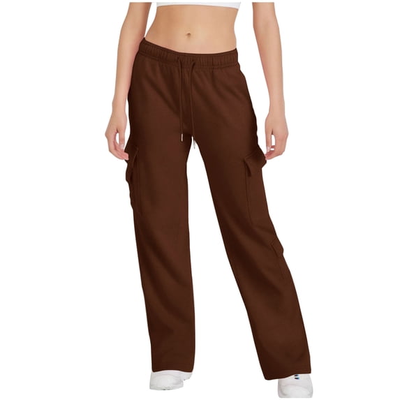 XFLWAM Womens Cargo Sweatpants Elastic High Waisted Drawstring Joggers Pants Baggy Straight Leg Y2K Trousers with Pockets Brown XXL