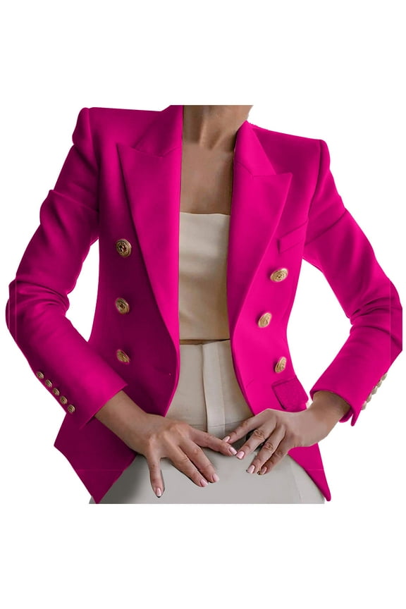 Womens Casual Blazer Jacket Gold Button Long Sleeve Work Office Blazer Lapel Open Front Suit Jacket Pink 3XL