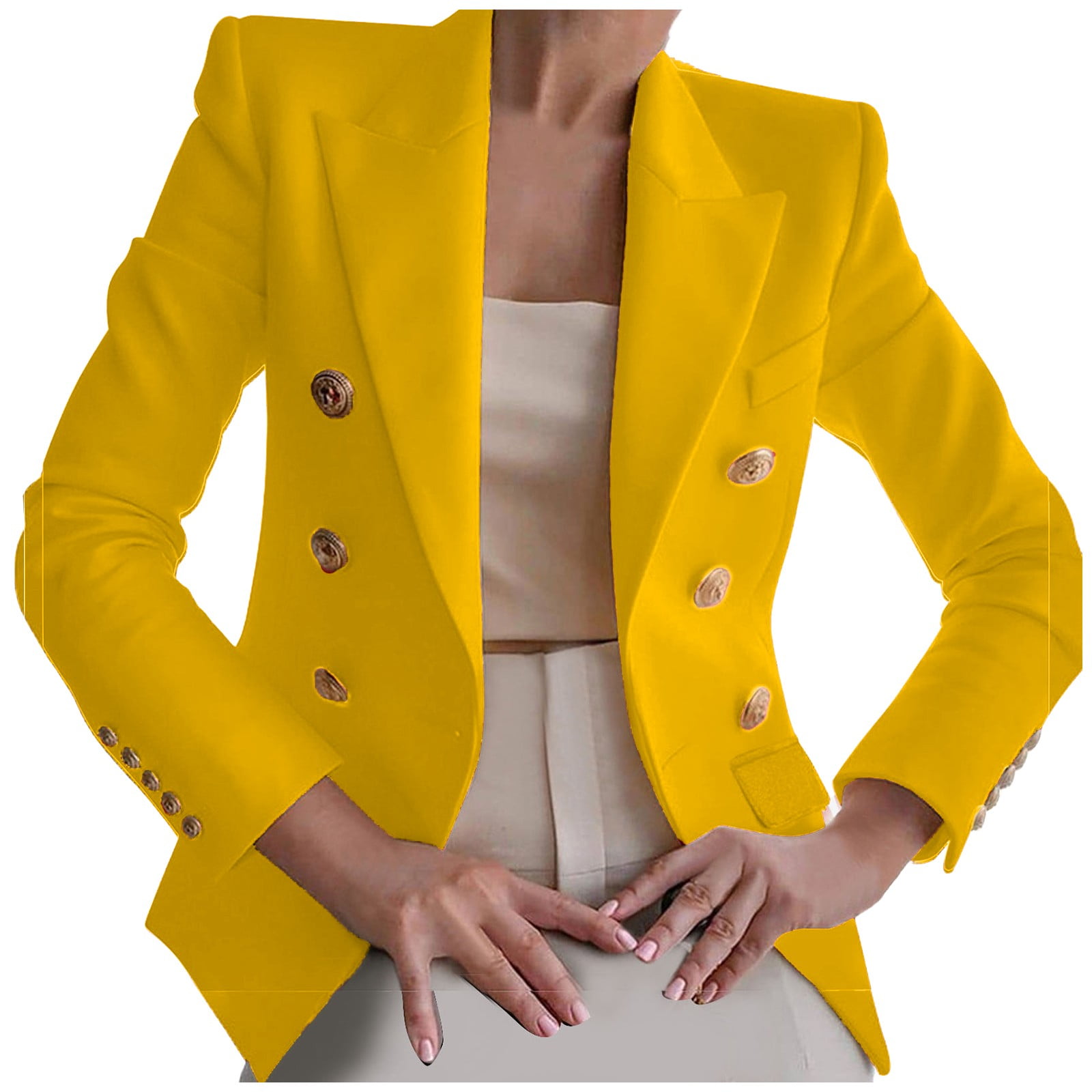 XFLWAM Womens Casual Blazer Jacket Gold Button Long Sleeve Work