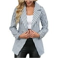 thumbnail image 1 of XFLWAM Womens Casual Blazer Jacket Striped Plaid Long Sleeve Coat Suit Open Front Work Office Blazer Lapel Double Breasted Jacket Gray L, 1 of 6