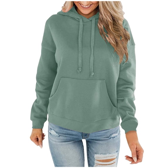 XFLWAM Womens Casual Hoodies Crew Neck Long Sleeve Sweatshirts With Pocket Lightweight Drawstring Pullover Tops Green XL