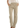 thumbnail image 1 of XFLWAM Womens Casual Pants Straight Leg Drawstring Elastic High Waist Loose Comfy Trousers with Pockets Khaki L, 1 of 4