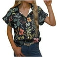 thumbnail image 1 of XFLWAM Womens Casual Short Sleeve Button Down Shirts Summer Cotton Solid Color Top Blouses with Pockets Black XL, 1 of 6