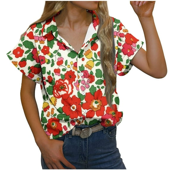 XFLWAM Womens Casual Short Sleeve Button Down Shirts Summer Cotton Solid Color Top Blouses with Pockets Orange XL