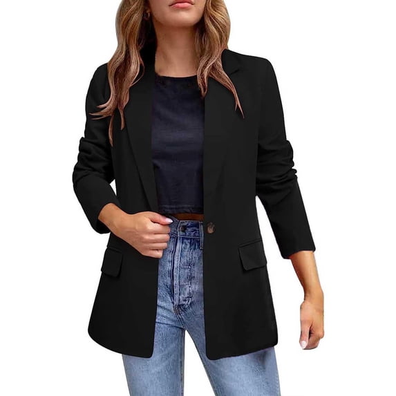 XFLWAM Womens Casual Single Breasted Blazer Jacket Pockets Long Sleeve Open Front Work Office Blazer Lapel Button Jacket Black S