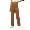 thumbnail image 1 of XFLWAM Womens Casual Straight Leg Pants Stretchy Business Work Slacks Elastic High Waisted Button Trousers with Multiple Pockets Brown M, 1 of 8