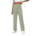 thumbnail image 1 of XFLWAM Womens Casual Straight Leg Pants Stretchy Business Work Slacks Elastic High Waisted Button Trousers with Multiple Pockets Green M, 1 of 7