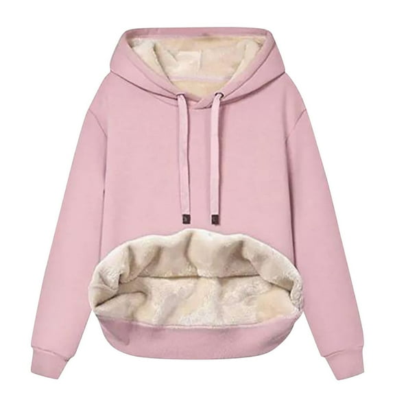 XFLWAM Womens Casual Winter Warm Fleece Lined Pullover Hooded Sweatshirt Pink L